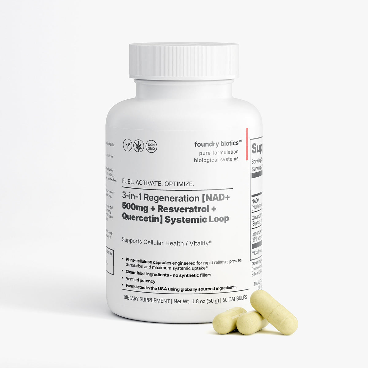 3-in-1 Regeneration NAD+ 500mg + Resveratrol + Quercetin Capsules